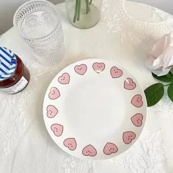 Тарелка с тюльпаном Ins Wind Retro Flower Bear Cherry Smiling Face Завтрак Керамическая десертная тарелка Western Food Тарелка Милая девушка Чистый красный