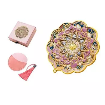 Tassel 3D Flower Makeup Mirror Copper Vintage Mirror Classical Chinese Style Mirror Makeup Gold Flower A