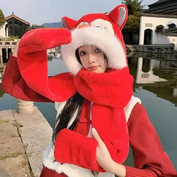 Tassels Lion Dance Beanies Hat Ear Muffs Scarf Gloves Hat New Year Pullover Cap Female/Girls Style 5