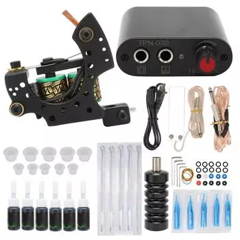 Tattoo Complete Starter Tattoo Kit Professional 6 Inks Блок питания Педаль Иглы Ручки US Plug