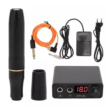Tattoo Machine Pen Kit Power Supply Foot Pedal RCA Clip Cord Professional Complete Tattoo Kit EU Plug