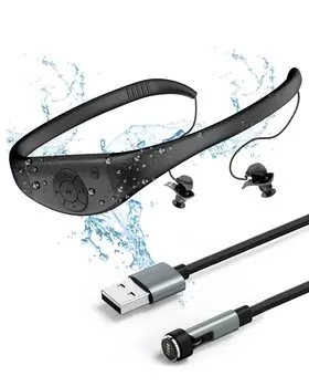 Tayogo Swimming Neckband Earphones with MP3 Player, 8GB Built-in Memory, FM Radio, 20 Hours of Playback, IPX8 Waterproof and Sweatproof, Silicone