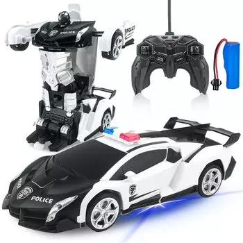 Tcvents RC Car Transformation Robot Car Toy Police Car Toy Stunt Car трансформируется в робота, оснащенного светодиодом, вращающимся на 360 градусов, с дистанционным управлением RC