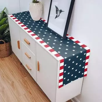 Tea Table Stripe Star Table Flag Linen Cloth Dine Table Flag Printed Red and Blue Creative Tablecloth Home Decoration Table Mat 33x183cm