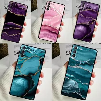 Teal Blue Gold Agate Marble Cover For Samsung Galaxy S23 S24 Ultra S8 S9 S10 S22 Plus Note 10 20 Ultra S20 S21 FE Case Galaxy S20