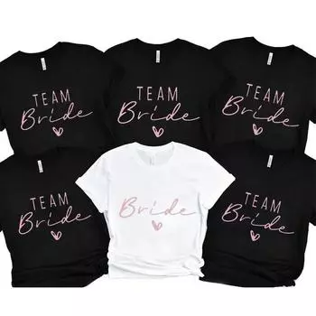 Футболки Team Bride Heart Evjf, футболка унисекс для девичника, свадебные топы для девочек, футболка женская, черная, розовая, белая, одежда Camisetas Mujer L