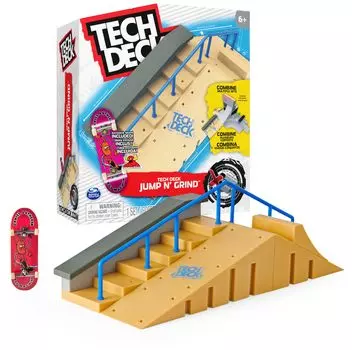 Tech Jump Grind Park Настраиваемый и сборный набор для спуска с эксклюзивной игрушкой для детей от 6 лет и старше. Платформа, N X-Connect Creator, Fingerboard,