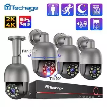 Techage 8CH 8MP PTZ система безопасности POE IP-камера открытый AI обнаружение человека двустороннее аудио и видеонаблюдение NVR камера комплект