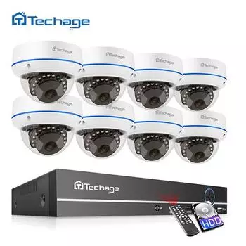 Techage H.265 8-канальная 5-мегапиксельная POE NVR система видеонаблюдения антивандальная 5-мегапиксельная внутренняя купольная аудио IP-камера P2P комплект дистанционного видеонаблюдения