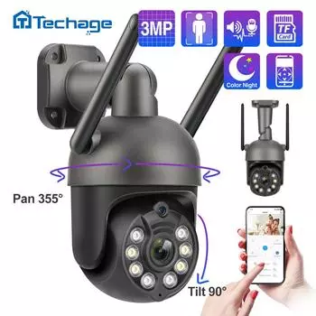 Techage Wi-Fi IP-камера 3MP двустороннее видео Беспроводная камера безопасности HD 1080P полноцветная P2P система видеонаблюдения наружное видеонаблюдение