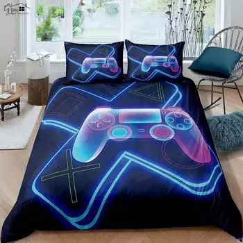 Technology Geometry Game Handle 3d Printing Quilt Cover Children s Gift Bedding Set Quilt Cover Pillowcase Three-Piece Set EU 135x200cm 2PCS