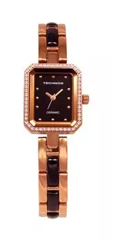[Technos] Часы с керамическим паве T9831PB женские, розовое золото