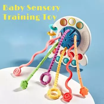 Teething Toy Octopus Pull String Toy Cognition Finger Grasp Training Toy Gift синий