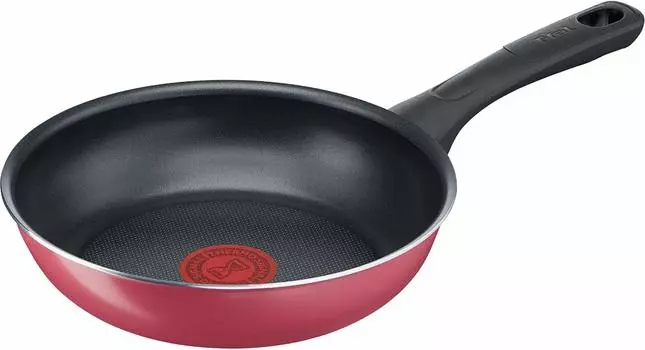 Сковорода Tefal для газовой плиты без вредных веществ, таких как и Red Frying Red B55902 20 см, только, PFOA, антипригарное покрытие длительного действия Cranberry Pan красный