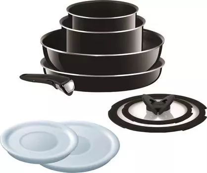 Набор сковород Tefal только для газовой плиты Neo Hard Titanium Plus Set Титановое покрытие Съемная ручка L60991 9 предметов Ingenio 9 5-слойный чёрный