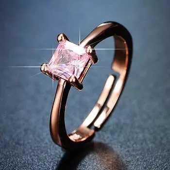 Технология Ice Flower Cut Ice Berry Powder Цирконий Square Ring Женское розовое золото Открытое кольцо Opening adjustable розового золота