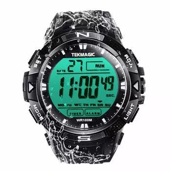 TEKMAGIC 100m Digital Underwater Waterproof Swimming Watch with Alarm Clock and Stopwatch Function, Supports Dual Time Zone Display, Timer Countdown,
