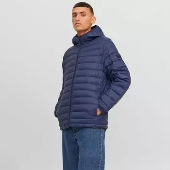 Темно-синий пуховик на молнии с капюшоном Мужское JACK & JONES