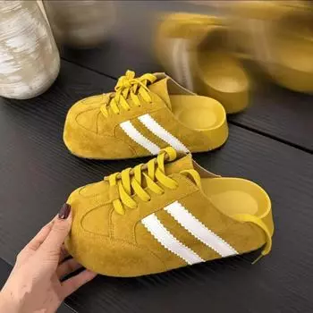 Temperament bag head half slippers women wear new spring and autumn thick-soled lazy one-pedal shoes 35 жёлтый
