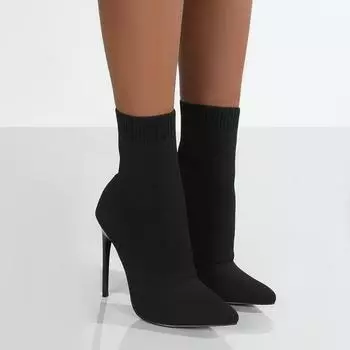 Temperament Pointed Toe Sock Boots for Womens Knitting Stretch Slip OnThin High Heels Shoes Spring Autumn Ankle Boot Booties 36 бежевый