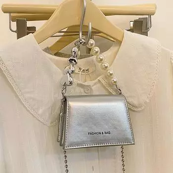 Temperament Simple Foreign Style Pearl Chain Small Bag Women Spring Messenger Bag Small Square Bag Women серебряный