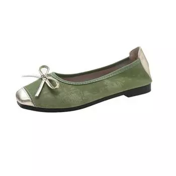 Temperament square head shallow mouth single shoes autumn new one-pedal Doudou shoes women s bow shoes 35