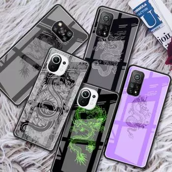Чехол из закаленного стекла для Xiaomi Mi Poco X3 NFC 11 Ultra Note 10 Lite 10T Pro F3 9T 11i M3 Shell Phone Cover с рисунком дракона-бога Mi 9T Pro