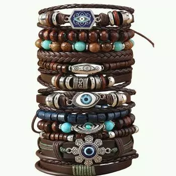 TEMU new 12-piece set of coconut shell wood beads beaded elastic line men s bracelet bracelet bracelet разноцветный