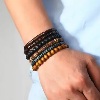 TEMU New Coconut Shell Wood Bead Beaded Elastic Line Men s Bracelet Bracelet Bracelet разноцветный