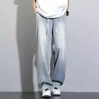 Tennis Drooping Jeans Men s Summer Thin Retro Loose Straight Ice Silk Wide-leg Casual Pants S