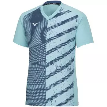 Теннисная одежда Dry Aeroflow Game Shirt с коротким рукавом, с высокой вентиляцией, легкая в движении 62JAA032 Blue Turquoise S [Mizuno]