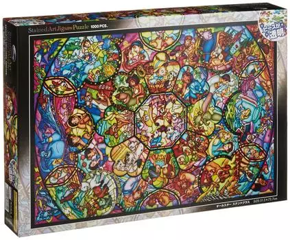 Tenyo в пазле из 1000 деталей с витражами Disney All Star Stained Glass, в комплект входит сервисная карта [Сделано в Японии] (51,2x73,7см) DS-1000-764