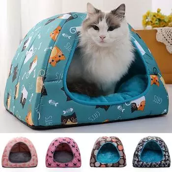 Теплая кошачья кровать для маленьких собак, котят, домик для домашних животных, подушка для сна для кошек, коврик, палатка, лежак для щенков, мягкое гнездо, пещера, кровати для кошек M(33X33X27CM)