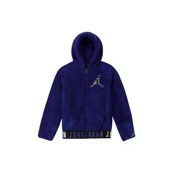Теплая куртка Jordan Solid Color с вышитым логотипом на молнии и капюшоном, детские куртки, синяя HA5385-400 S