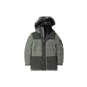 Теплая повседневная куртка Timberland средней длины с цветными блоками и капюшоном из хлопка, зимняя мужская куртка цвета грязевой армии-зеленого A1ZJ5-X44 S