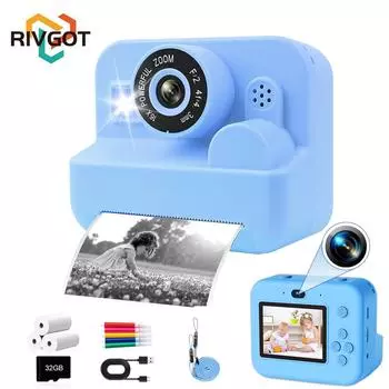 Тепловая камера мгновенной печати с картой 32G, 3 рулона бумаги, 1080P, детская цифровая видеокамера, образовательный подарок на день рождения для девочек