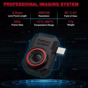 Тепловизионная камера HT820 для Android, инфракрасный тепловизор -15-600, ремонт термографической камеры с отслеживанием высоких/низких температур чёрный