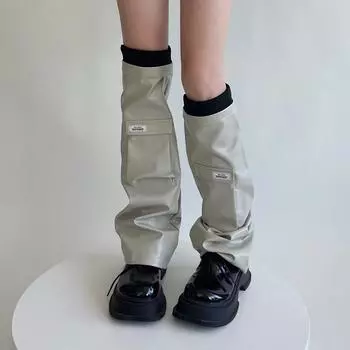 Теплые гетры Y2K Boot Socks Новые кожаные чехлы для ног Осень Зима чёрный