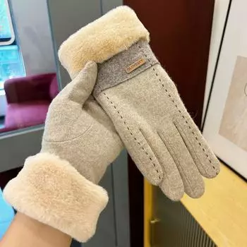 Теплые перчатки для женщин на осень и зиму, корейская мода, сенсорный экран, плюс бархат и утолщенный велосипедный цвет, устойчивый к холоду, бархатная маркировка average size