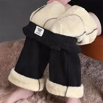Теплые зимние прямые брюки женские зимние плюшевые флисовые термоэластичные женские узкие брюки женские толстые леггинсы M чёрный