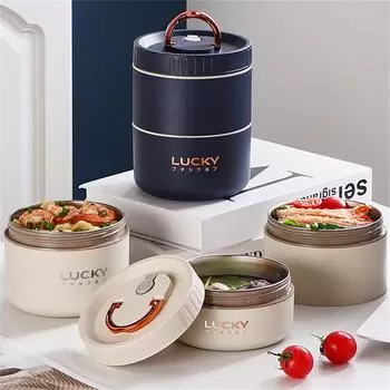 Термальный ланч-бокс Bento Box Портативный изолированный контейнер для ланча Штабелируемый герметичный пищевой контейнер из нержавеющей стали
