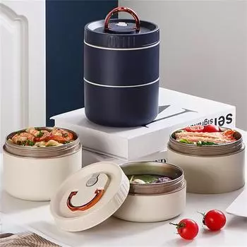 Термальный ланч-бокс Bento Box Портативный изолированный контейнер для ланча Штабелируемый герметичный пищевой контейнер из нержавеющей стали