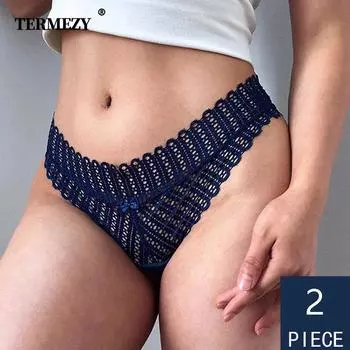 TERMEZY, 2 шт./лот, женские сексуальные кружевные трусики с низкой талией, стринги, нижнее белье, женское прозрачное искушение, нижнее белье M