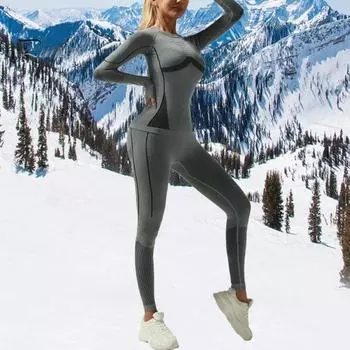 Термобелье женское Long John Set 2-Piece Зимний теплый комплект для йоги Комплект для занятий в спортзале для катания на лыжах, велоспорта, скалолазания, спорта на открытом воздухе S
