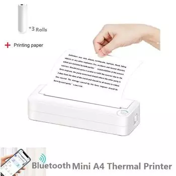 Термопринтер А4, беспроводной бесчернильный Bluetooth-принтер, портативный студенческий домашний тест, бумага, мини-принтер, 200 точек на дюйм + бумага для печати белый