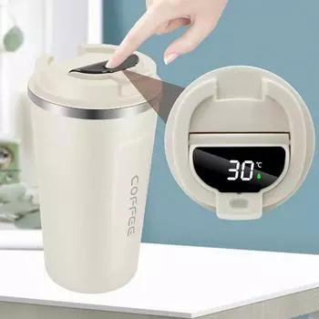 Термос-чашка из нержавеющей стали Smart Coffee Tumbler с интеллектуальным дисплеем температуры, переносная дорожная кружка, бутылка для воды объемом 510 мл 510ml белый