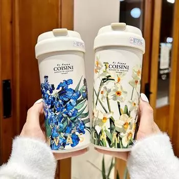 Термос для кофе, чашка для девочек, новая двойная чашка для питья, легкая, роскошная, высокого качества, с трубочкой, большой емкости 550ml