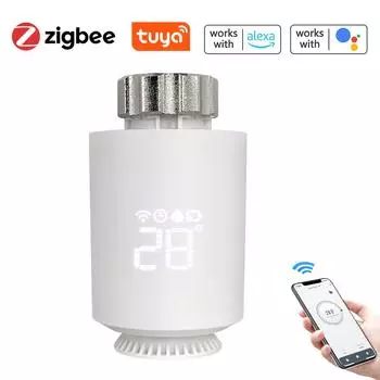 Термостатические радиаторные клапаны Tuya Zigbee, интеллектуальное беспроводное управление через приложение для мобильного телефона, отопление дома белый