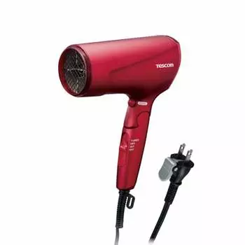 Tescom Hair Dryer Protect Ion Foldable Quick Dry Small Lightweight Cool/Hot Air Speedom Rack Pull Plug Red TD570A-R