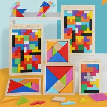 Тетрис Танграм 3D Головоломка: Деревянные кубики для раннего образования и когнитивного развития детей